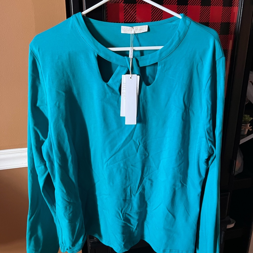 Retro Turquoise Long Sleeve Blouse